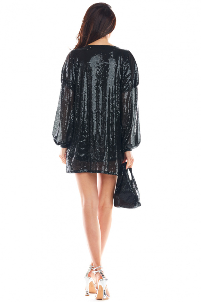 Sukienka Mini - Cekinowa Z Długim rekawem - czarna